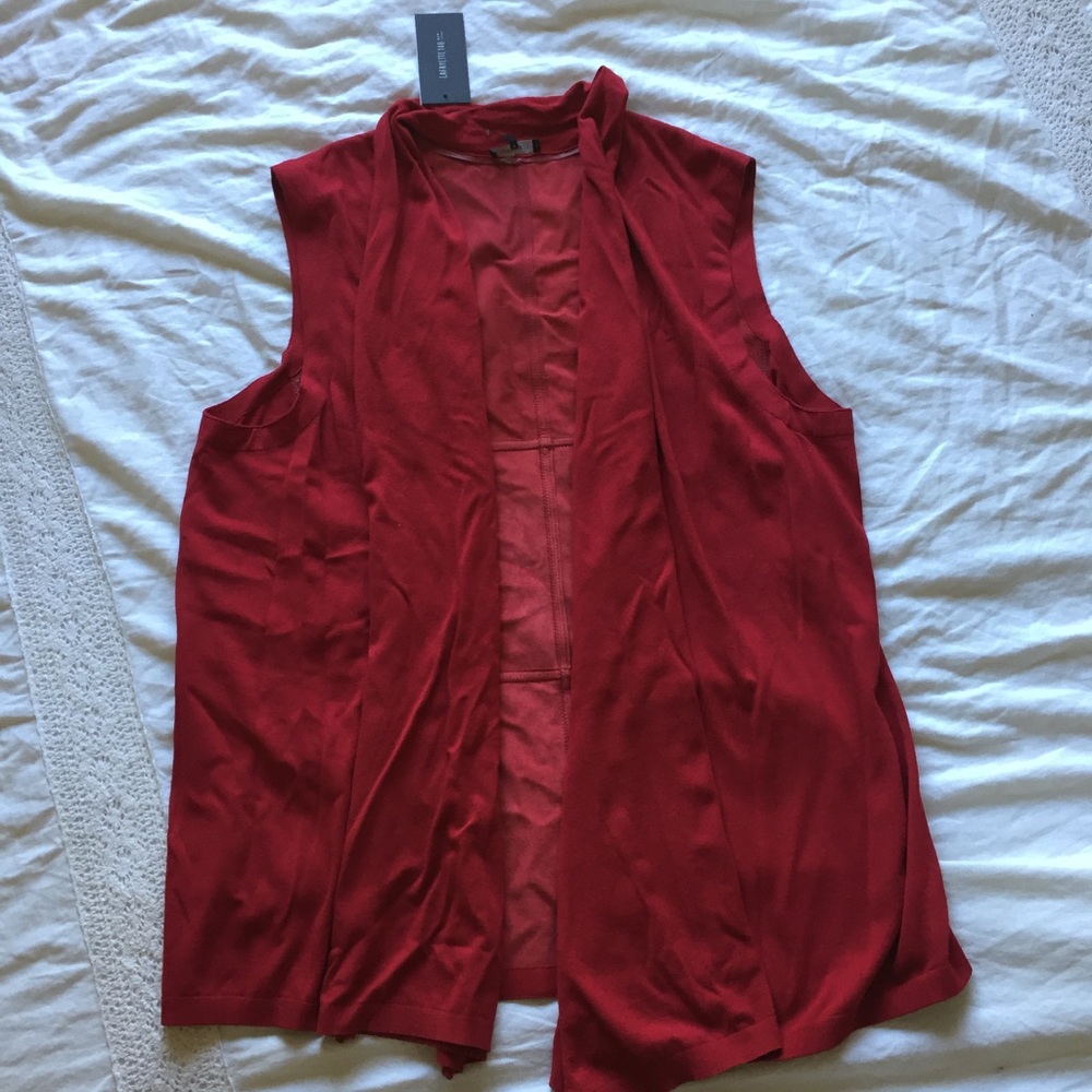 lafayette 148 red vest with faux leather back